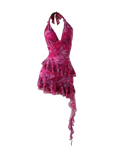 Verdusa Women's Summer Dress Y2k Halter Mini Dress Mesh Backless