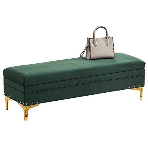 Lit rembourré avec rangement et coffre en velours vert pour chambre et salon