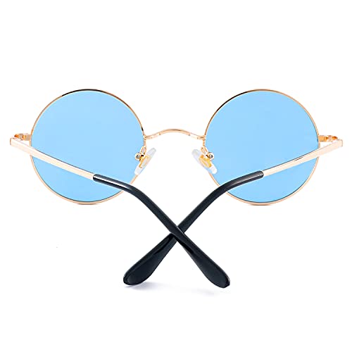 Image of Red Lens Circle Glasses Small Round Polarized Sunglasses for Women Men Retro Hippie Style Circle Sun Glasses