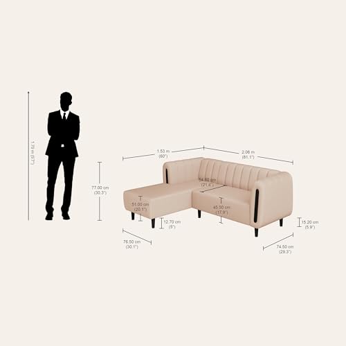 Image of Interio by Godrej Paramount L-Shape 3 Seater Right Hand Side Fabric Sofa, 1-Year Warranty, Solid Wood, Beige