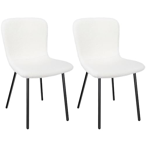 Juego de 2 sillas de comedor tapizadas de forro polar, respaldo semicurvado, fácil de montar, diseño moderno para comedor, dormitorio y recepción, color blanco.