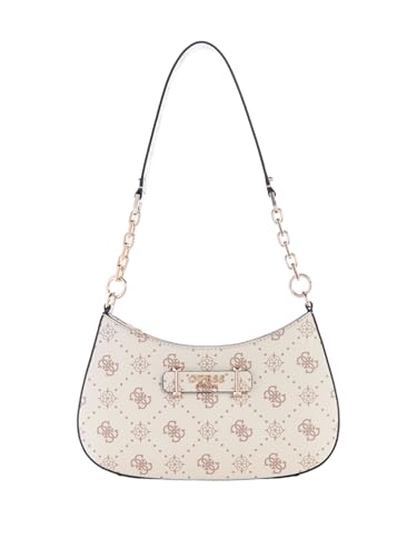 GUESS Schultertasche Carrie Logo Top Zip Shoulder Bag Vanilla Logo creme