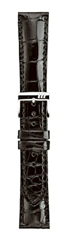 時計バンド クロコダイル 腹 幅 19mm ブラック シャイニング仕上げ 竹
