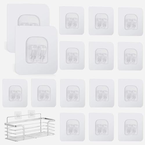 RAFIYU Klebehaken Transparent 20 Stück Selbstklebende Haken 6.7 x 6.7cm Wandhaken Badezimmer für Dusch-Caddy Ohne Bohren Extrem Stark Heavy Duty 10kg (Max) für Küche Baden Toilette Türwand