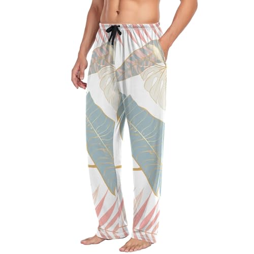Men's Pajama Pants Palm Leaf Watercolor Sleep Pajama Lounge Pant with Pockets, Elastic Waistband4