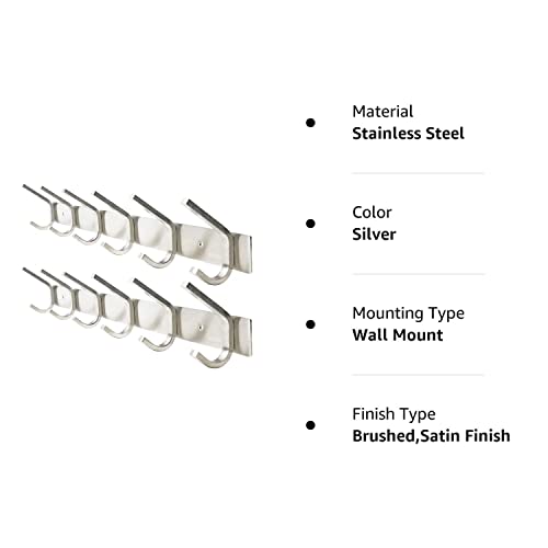 Webi 2 Packs, Heavy Duty Stainless Steel 304 Hook Rail Coat Rack, Satin Finish, Great Home Storage & Organization For Bedroom, Bathroom, Foyers, Hallways #TOP6