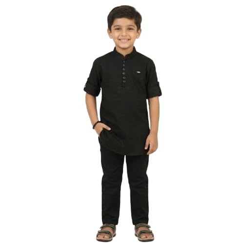 Image of Kids Stylish Solid Style Cotton Mandrain Collar Regular Fit Kurta|| Formal Boys Shirt || Casual Wear Buttoned Kurta for Boys