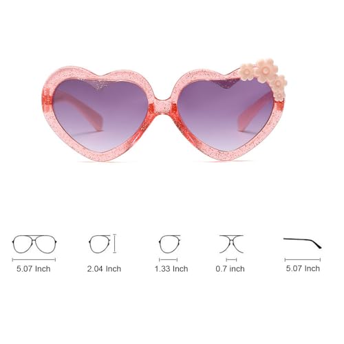 Ridering 3Pcs Toddle Kids Heart sunglasses,Girl Cute Flower Sunglasses UV400 Protection Fit For Toddler Age 2-4 Sunglasses3