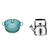 Le Creuset Evolution - Signature Casseruola in Ghisa con Coperchio, Blu (Caribe), 24 cm + Bollitore, Acciaio/Manico in Fenolo, Acciaio Inox, Capacità: 2.1 l