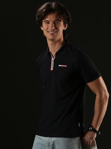 Image of TVS Originals Racing Men's Polo T-Shirt | 100% Polyester | Quick-Dry | Antimicrobial Finish | Zipper Placket | Reflective Branding | Lightweight Activewear | 200 GSM | Regular Fit