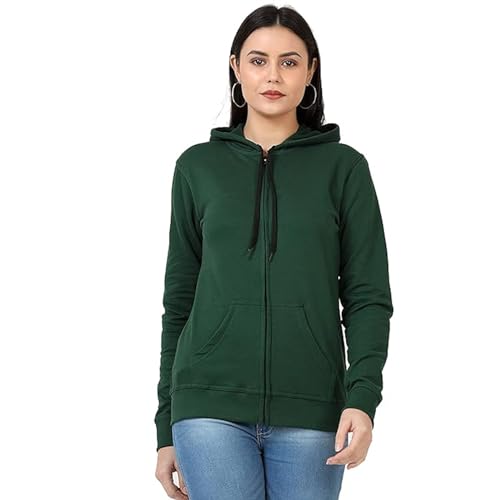 Image of Clotth Theory Women's Cotton Fleece Hooded Neck Sweatshirt | Hoodie Jacket with Kangaroo Pocket