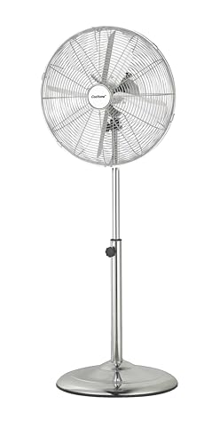 Image of COOLTONE 16 Inch Metal Pedestal Floor Fan, Chrome Standing Fan, Oscillating Function, 3 Speed Settings, Adjustable Height, Silent Operation