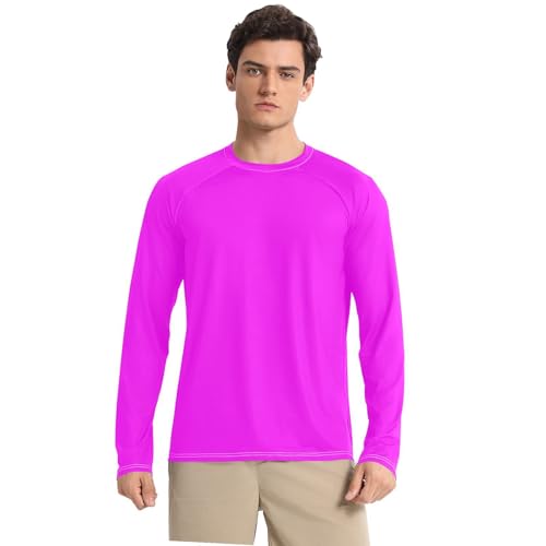 Magenta Purple Men's Rash Guard Shirts Comfortable Long Sleeve UV Protective Clothing Beach