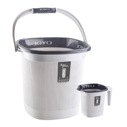Joyo Better Home Square Linea Bucket 20L & Mug 1L Set Bathroom Bucket Set (Grey) Amazon.in