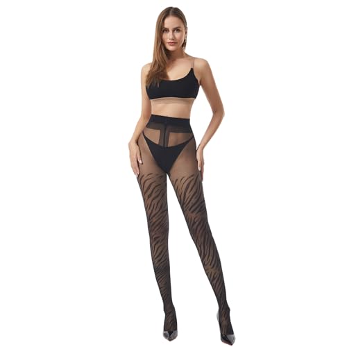 Image of Patterned Tights for Women High Waist Pantyhose Black Sheer Stockings 15D
