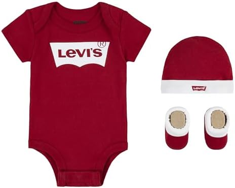 Levi's Classic Batwing Infant Hat Bodysuit Bootie Set 3pc Footies...