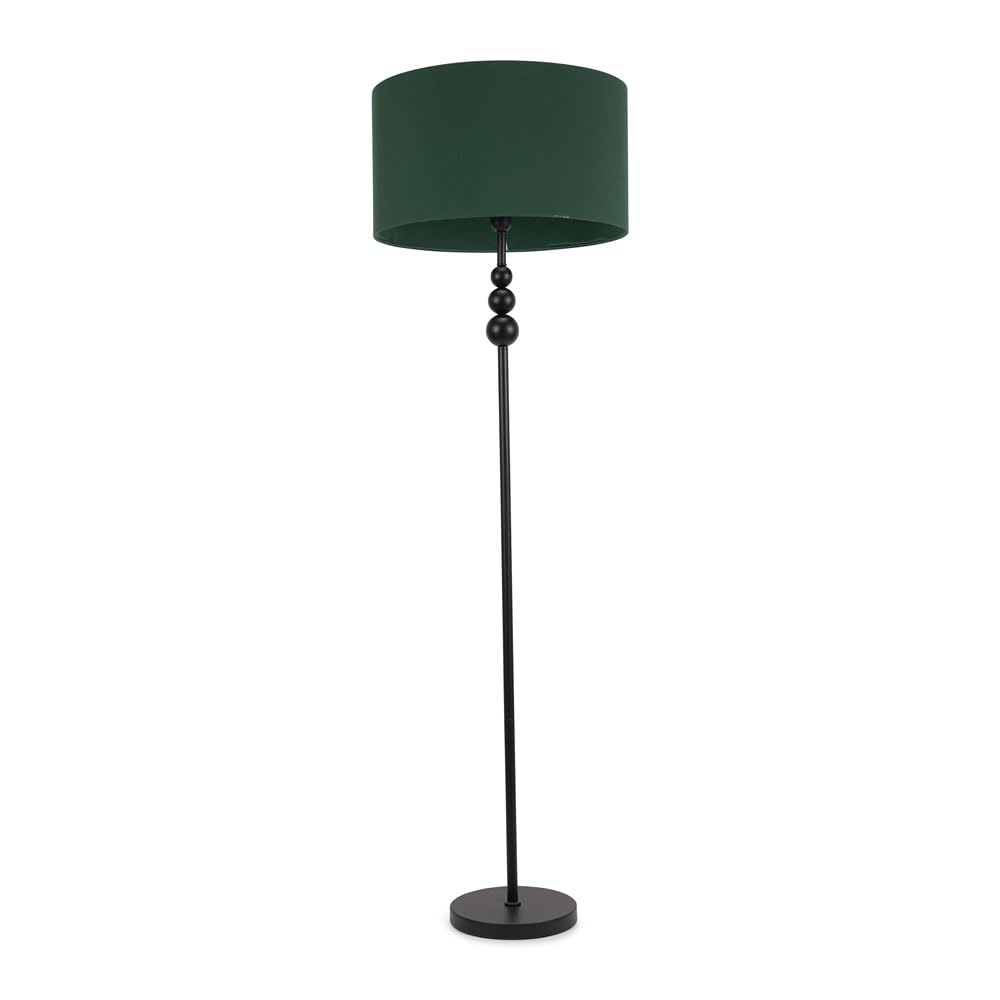 Valuelights Bottle Green Marissa Fabric Drum Shade With Black Stacked Ball Floor Lamp & Led Bulb In