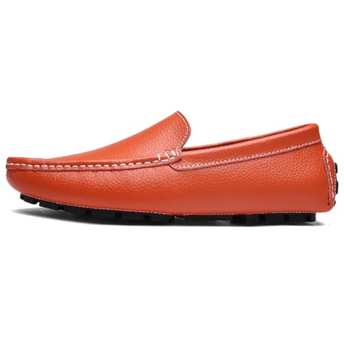 WUIWUIYU Men's Leather Loafers Casual Slip Ons Soft Penny Loafers Walking Driving Boat Shoes2