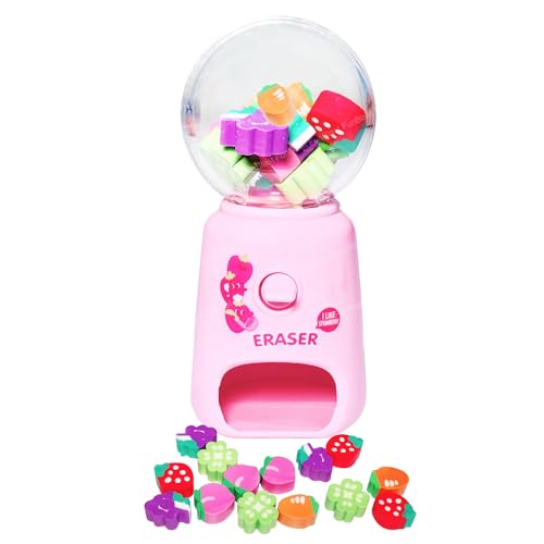 Image of FunBlast Machine Eraser Set - 15 Pcs Fruit Shaped Eraser Dispenser Toy, Mini Kawaii Erasers for Kids, Fancy Erasers for School & Office, Stationery Supplies, Birthday Return Gift for Kids (Pink)