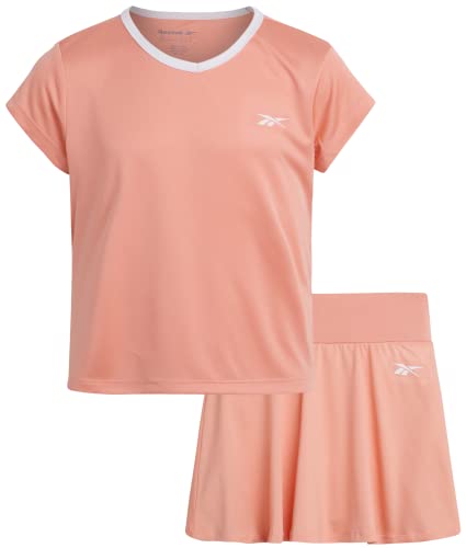 Reebok Girls’ Active Skirt Set – 2 Piece Performance T-Shirt And Tennis Skort – Butterfly Scooter Skirt With Liner (7-12), Size 7, Coral #TOP24