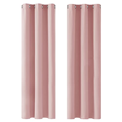 Image of Deconovo Energy Saving and Noise Reducation Thermal Insualted Eyelet Coralout Curtains for Living Room Coral 42 x 90 Inch 2 Panels