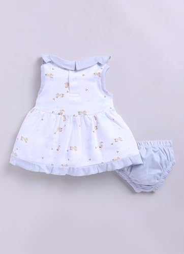Image of Smart Baby Cotton Frock Set for Baby Girl - Stylish Soft Dress Rabbit Print & Frill Collar | Pack of 1