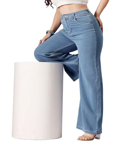 Image of Vogaan Women's High Waist Jeans || Flared Bell Bottom Bootcut Pants || Wide Leg Denim - Perfect for Travel, Party & Everyday Use