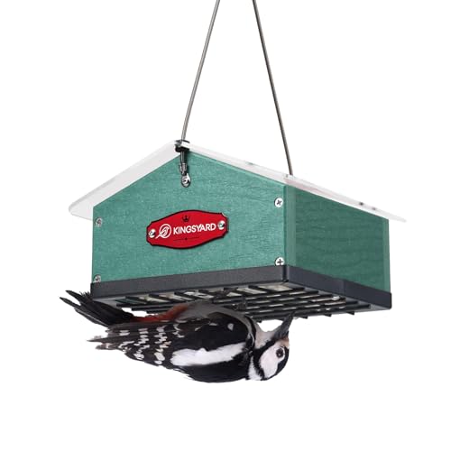 Kingsyard Upgraded Upside Down Double Suet Feeder for Outside Hanging Squirrel-Proof Metal Edging Wild Bird Feeder with Metal Weatherproof Roof Attracting Woodpeckers Nuthatches Titmouse