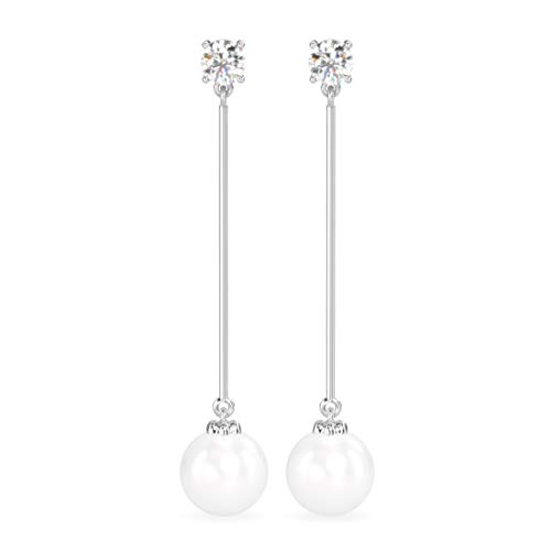Image of CLARA 925 Sterling Silver Pearl Earrings | Rhodium Plated, Swiss Zirconia, Screw Back | Gift for Women & Girls