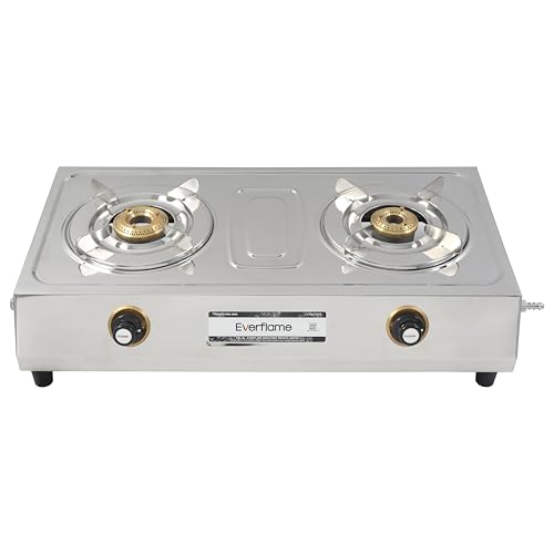 Image of Everflame Super VS2 Series 2 Burner Stainless Steel Gas Stove | Brass Burners | Manual Ignition | Durable & Easy to Clean | 2 Years Manufacturer Warranty + Doorstep Service