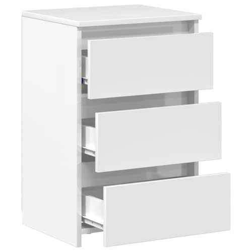 vidaXL 2X Nachttisch mit 3 Schubladen Nachtschrank Nachtkonsole Nachtkommode Schlafzimmer Schrank Kommode Hochglanz-Weiß 40x35x62,5cm Holzwerkstoff
