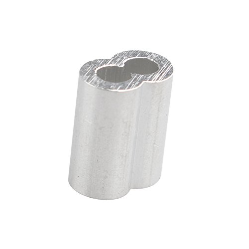 Futheda 100 pcs Aluminum Crimping Loop Sleeve Clips with Double Ferrules/Holes for 2.0mm Cable Wire Rope Silver Tone