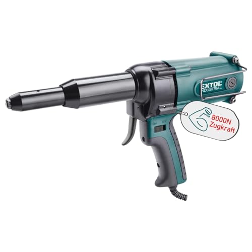 Extol Industrial elektrische Blindnietzange I Nietpistole mit 8000N Zugkraft I Popnieten-Zange für 3,2mm bis 4,8mm Blindnieten I Blindnietgerät für Edelstahl-Nieten inkl. 2,5m Kabel