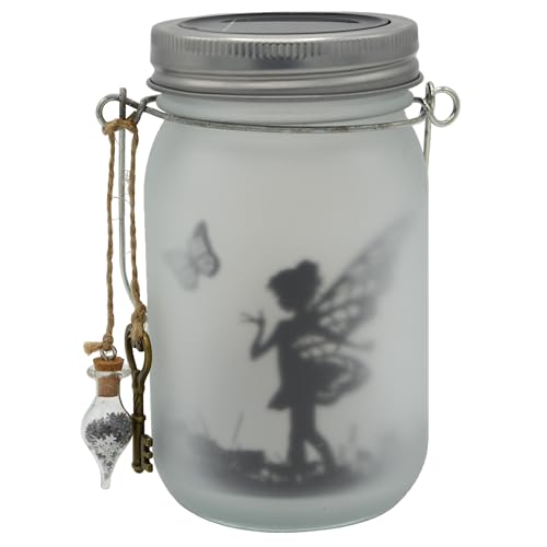 UNUS Lanterne solaire en forme de fée papillon - Verre de fée - Bocal en verre - Lampe de jardin