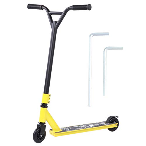 Monopatín acrobático Profesional portátil de Color Amarillo, con 2 Ruedas de PU y Pedal Deslizante, monopatín Ligero de aleación de Aluminio para desplazamientos Diarios y Paseos
