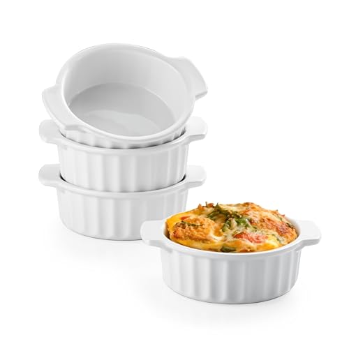12 oz Ramekins Oven Safe French Onion Soup Bowls with Handles Ceramic Small Baking Dishes for Crme Brle Souffl Pot Pie & Mini Casserole Set of 4