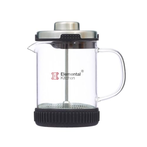 ElementalKitchen Glass French Press Coffee Maker with Lid and 2-Layer Filter