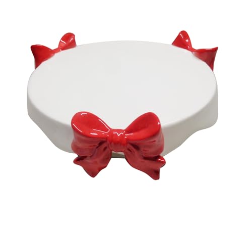 PuntoCasaStore Alzata Piatto Ceramica 22.5x21.5x6 cm Decorazione Fiocchi Rossi Arredamento tavola Natale 2025 Ornamento Elegante Idea Regalo complemento Cucina Festivo