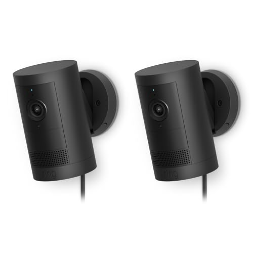 【カメラ２つセット】Ring Outdoor Cam Plus Plug-In (リング アウトドアカム プラス 電源アダプターモデル) | 24時間連続録画対応* のハイエンドモデル | 2K ビデオ 360万画素 高精細 | カメラ視野角対角160° | ナイトビジョン | Ring Home プラン30日間無料体験付き - ブラック