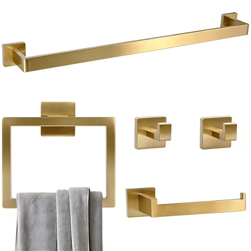 KOSEOO 5-Pieces Brushed Gold Bathroom Hardware Set, SUS 304 Stainless