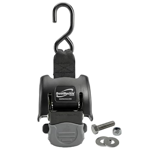 BoatBuckle Retractable Transom Tie Down Strap Bolt On Retractable Ratchet Strap for Boat Trailer Replaceable Boat Buckle for F08893 Intended for Freshwater Environments 2x43 Inch 1-Count