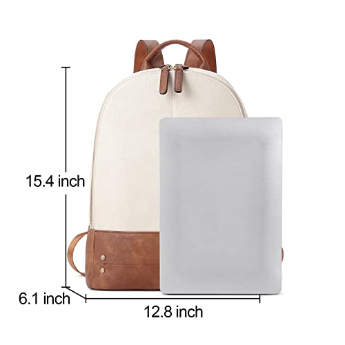 Image of CLUCI Laptop Backpack for Women Leather 15.6 inch Computer Backpack Travel Vintage Large Bag Beige With Brown