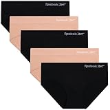 Reebok Hipster Panties for Women - 5 Pack Stretch Performance Seamless Underwear with Relaxed Tag-Free Waistband (S-XL), Size Medium, Black/Rose Dust