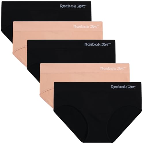 Reebok Hipster Panties for Women - 5 Pack Stretch Performance Seamless Underwear with Relaxed...