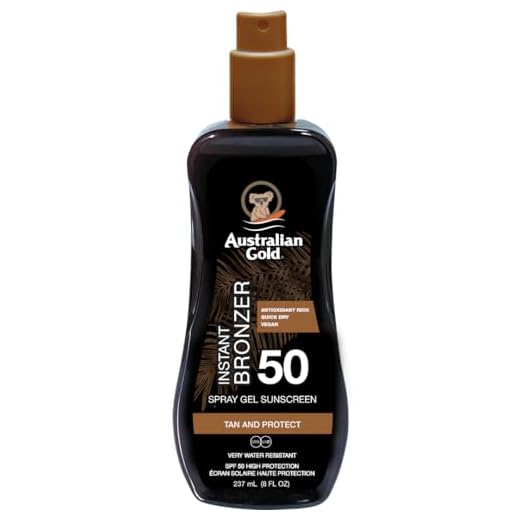 Australian Gold, Spray Gel Con Bronceador Instantáneo, SPF50, El Paquete puede variar - 237 ml
