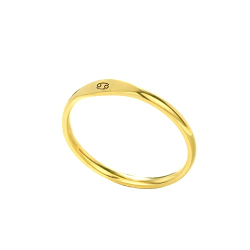 PAMTIER Signet 12 Constelación Anillo para Mujer de Acero Inoxidable Horóscopo Zodiaco Signo Declaración Alianza de Boda Oro Tamaño 14 Cáncer
