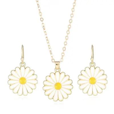 SHILPMART Gold Plated White Flower Western Choker Pendant Chain Necklaces Set With Earrings For Girls and Women (B0CTLVQ76N) Amazon Price History, Amazon Price Tracker