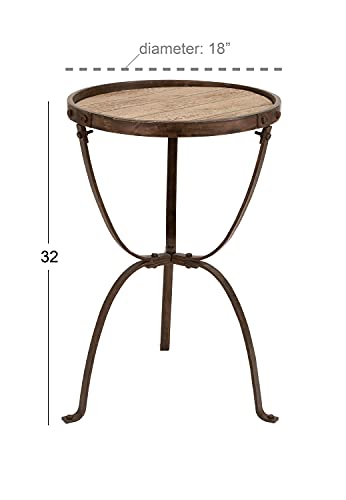 Deco 79 Metal Round Accent Table with Brown Wood Top, 18" x 18" x 27", Brown