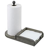 MyGift Paper Towel Holder Wood, Vintage Weathered Gray Solid Wood and Black Metal Napkin Dispenser Combination Storage Rack for Kitchen Counter or Dining Table