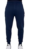 LABEL APPAREL Men's Slim Fit Tracksuit Bottoms Skinny Trousers Sweat Pants Jogging Gym Joggers Causal Slim Fit Running Zipped Pockets Cotton Elasticated (Navy Blue Small)